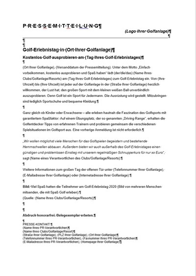 Pressemeldung zum Golf-Erlebnistag 