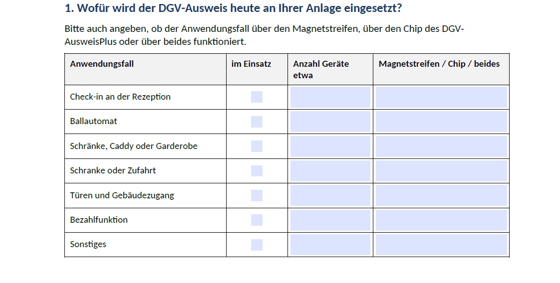 Umfrage zur Nutzung technische Anlagen in Zusammenhang mit dem DGV-Ausweisplus