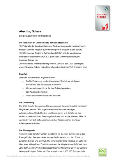 Allgemeine Presseinformationen: Abschlag Schule - ein Erfolgsprojekt im Überblick