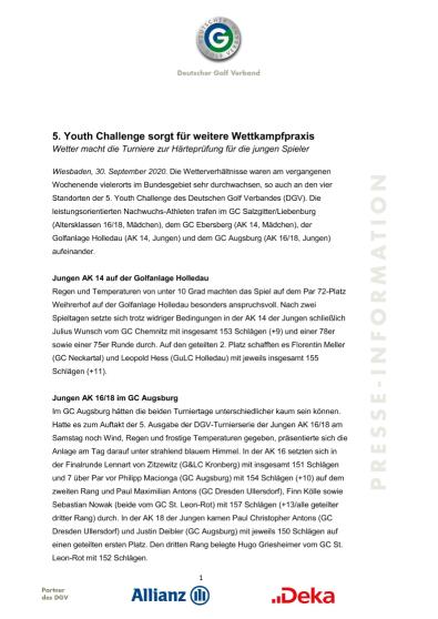 Pressemitteilung: 5. Youth Challenge sorgt für weitere Wettkampfpraxis.