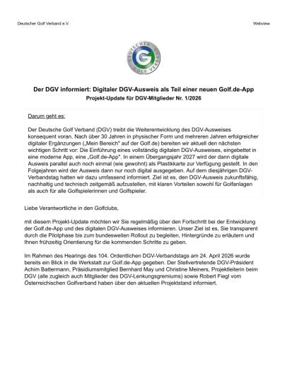 Projekt-Update 1/2026 digitaler DGV-Ausweis (13. Mai 2026)