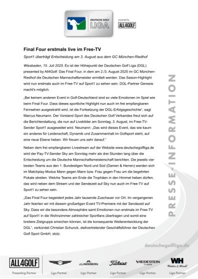 PM Final Four erstmals live im Free-TV.