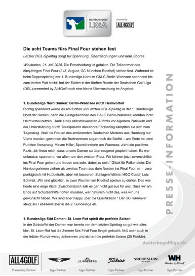 SP / PM / Die acht Teams fürs Final Four stehen fest