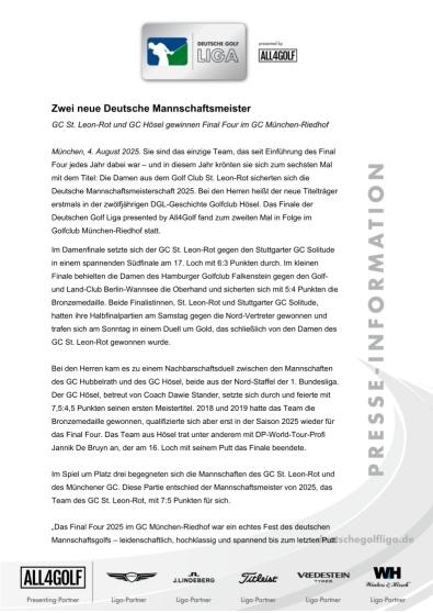 Final Four 2025 - Zwei neue Deutsche Mannschaftsmeister 