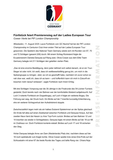 Fünfstück feiert Premierensieg auf der Ladies European Tour