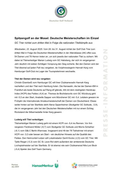 Spitzengolf an der Mosel: Deutsche Meisterschaften im Einzel