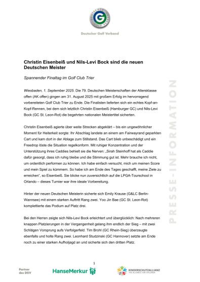 PM Christin Eisenbeiß und Nils-Levi Bock holen sich die Titel bei den 79. Deutschen Meisterschaften