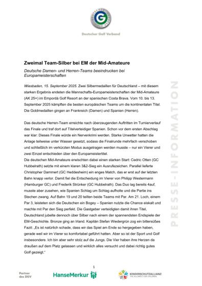 PM Zweifach EM-Silber für Mid-Amateur-Teams