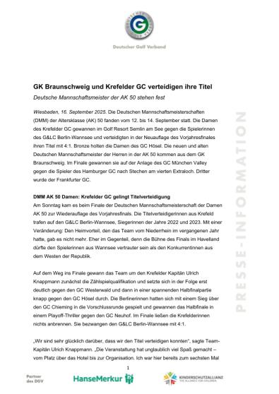 GK Braunschweig und Krefelder GC verteidigen ihre Titel