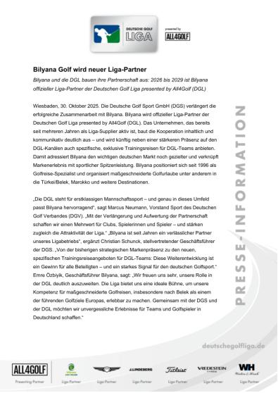 PM Bilyana Golf wird neuer Liga-Partner
