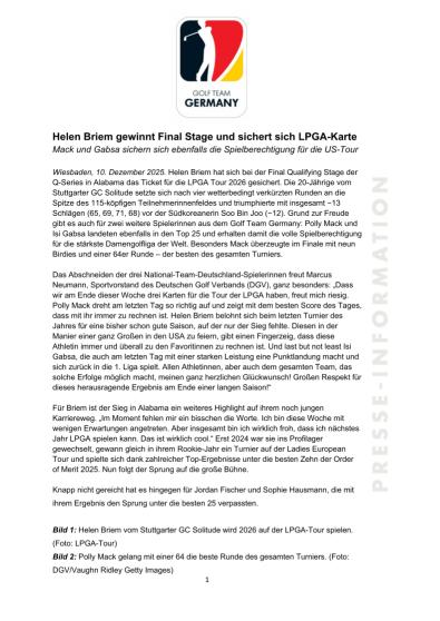 SP / PM / Helen Briem gewinnt Final Stage und sichert sich LPGA-Karte