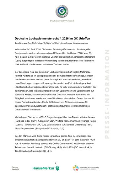 Deutsche Lochspielmeisterschaft 2026 im GC Urloffen