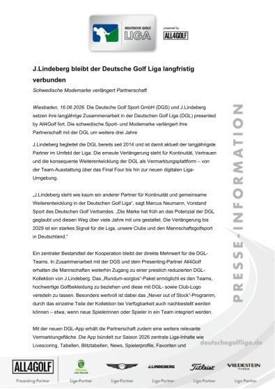 J.Lindeberg bleibt der Deutsche Golf Liga langfristig verbunden