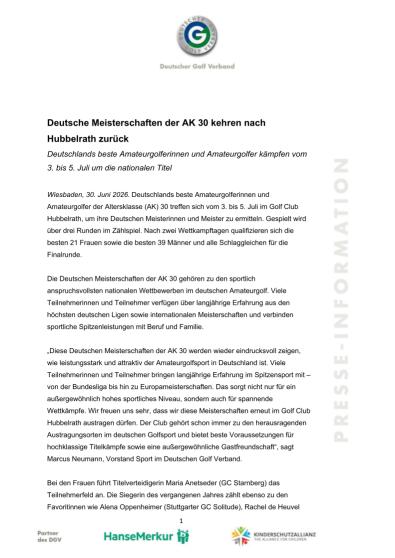 Deutsche Meisterschaften der AK 30 kehren nach Hubbelrath zurück
