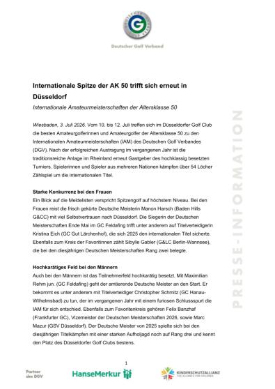 SP/ PM / Internationale Spitze der AK 50 trifft sich erneut in Düsseldorf