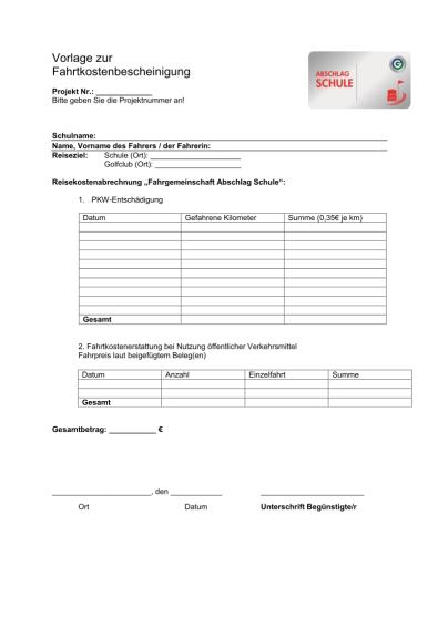 Fahrtkostenbescheinigung