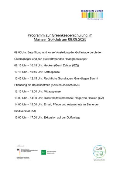 Programm Greenkeeper Schulung Mainzer GC