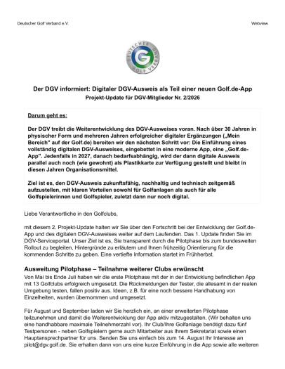Projekt-Update 2/2026 digitaler DGV-Ausweis (6. August 2026)