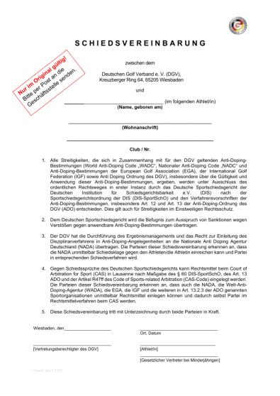 Schiedsvereinbarung Kaderathleten Wettkampfteilnehmer (DE)