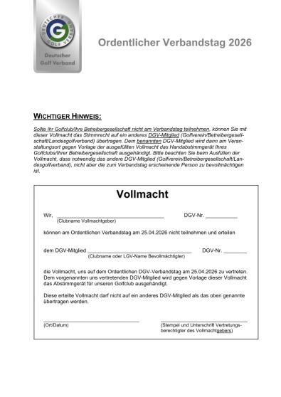Blankovollmacht Verbandstag 2026