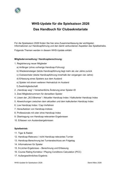 WHS-Update 2026 - Das Handbuch für Clubsekretariate 