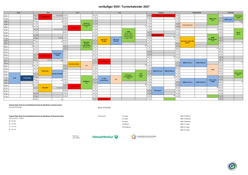 Vorläufiger DGV-Turnierkalender 2027 